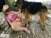 Masked blonde is happy to be pleasured by a dog xxx